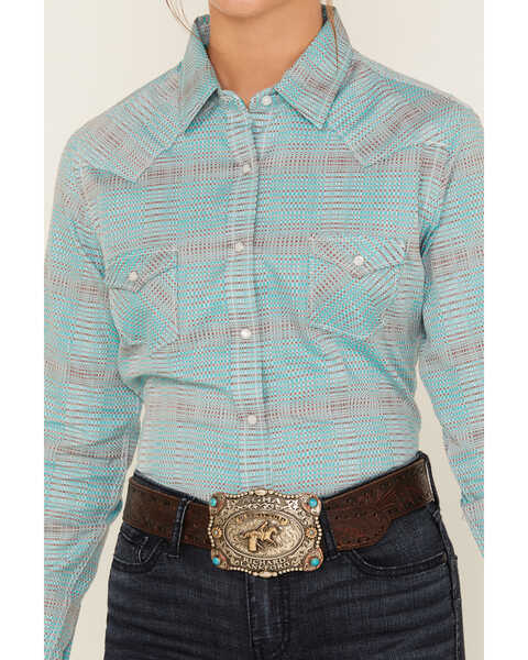 Image #3 - Rough Stock by Panhandle Women's Long Sleeve Pearl Snap Western Shirt, Turquoise, hi-res
