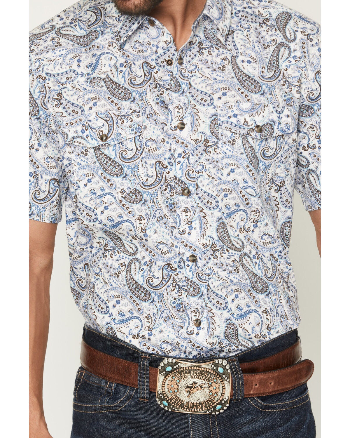 Image #3 - Cody James Men's Ryder Paisley Print Short Sleeve Snap Western Shirt, Cream, hi-res