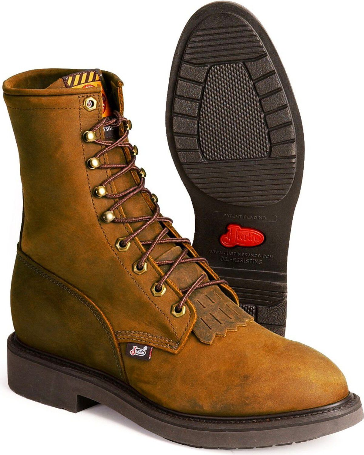 justin men's double comfort lacer work boots