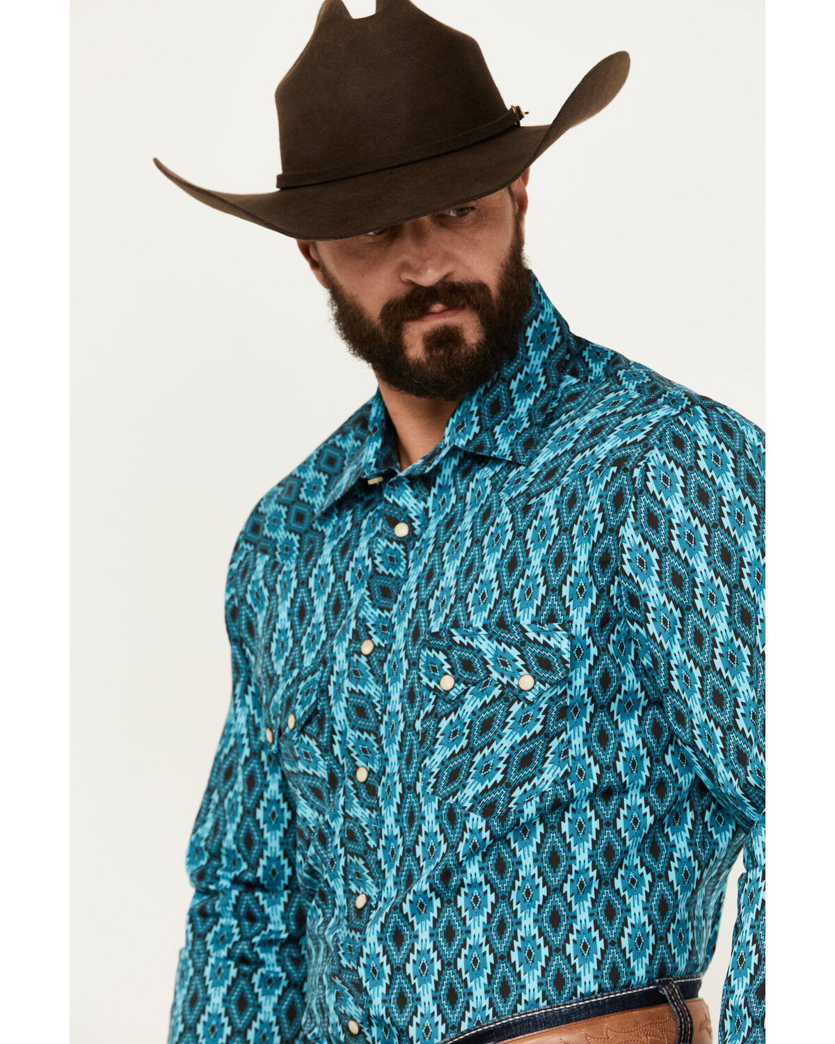 Image #2 - Rock & Roll Denim Men's Southwestern Print Vintage Stretch Western Shirt, Turquoise, hi-res