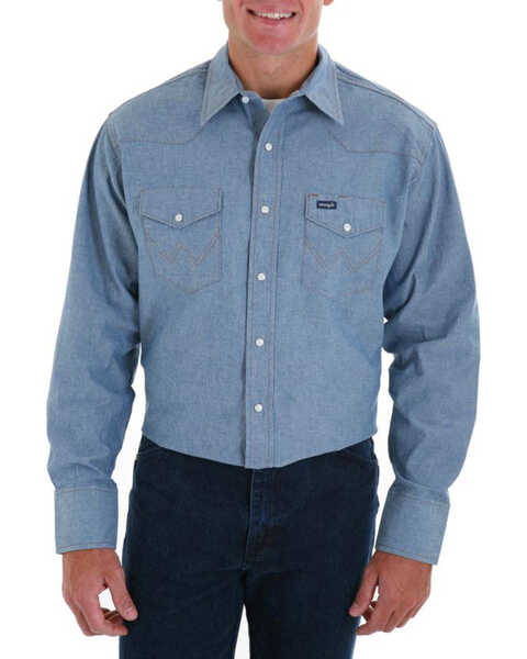 Wrangler Men's Cowboy Cut Work Chambray Shirt, Light/pastel Blue, hi-res
