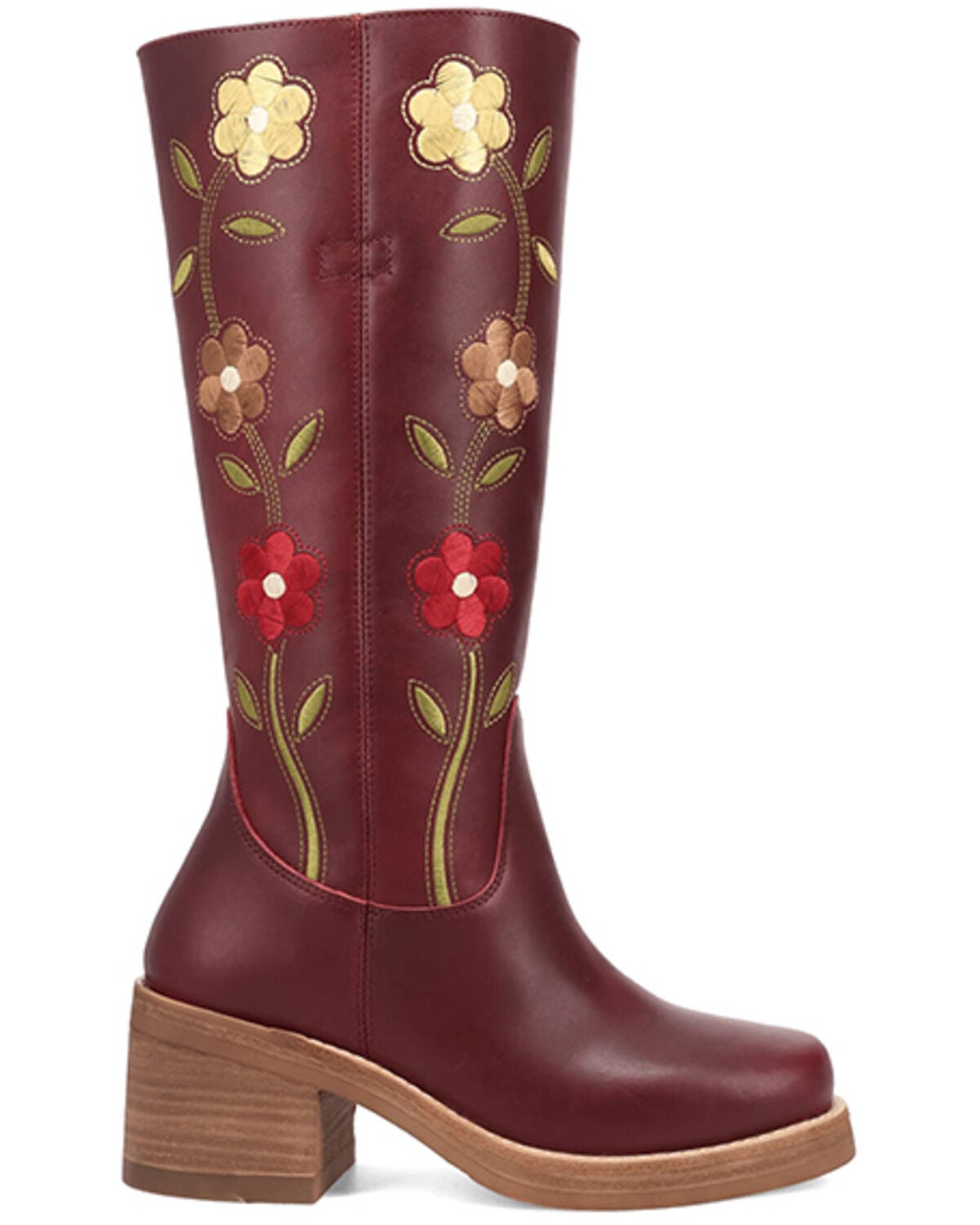 Image #2 - Dingo Women's Floral Bloom Fashion Boots - Round Toe, Burgundy, hi-res