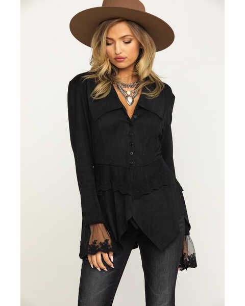 Image #1 - Cripple Creek Women's Black Micro-Suede Long Sleeve Button Front Jacket , , hi-res