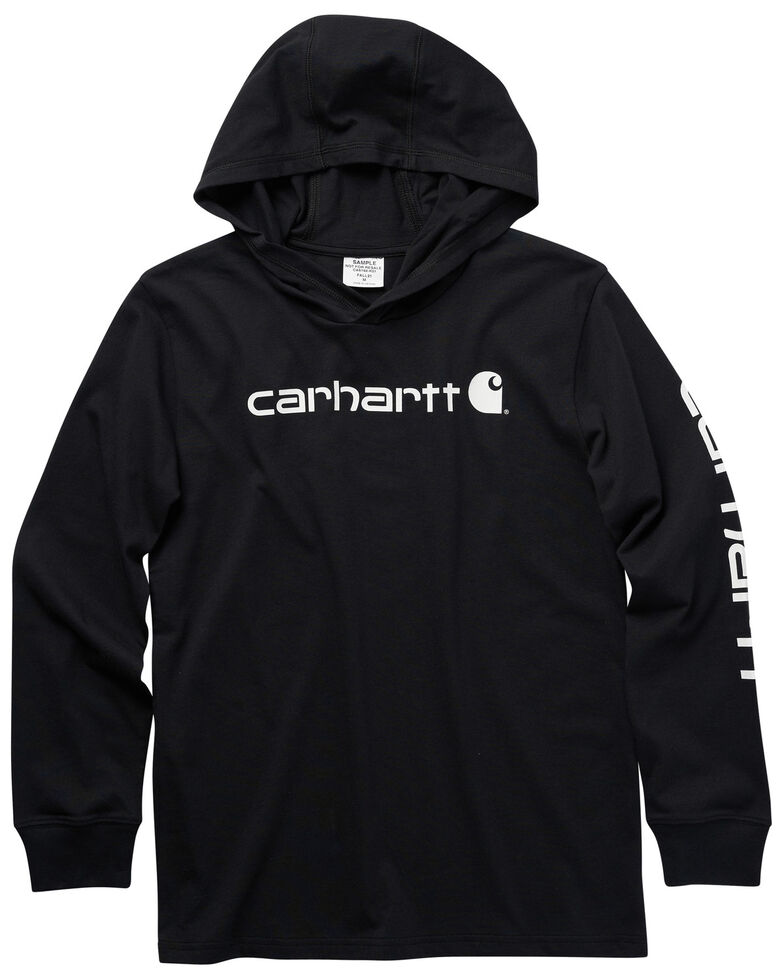 Carhartt Boys' Knit Graphic Logo Black Hooded Sweatshirt, Black, hi-res