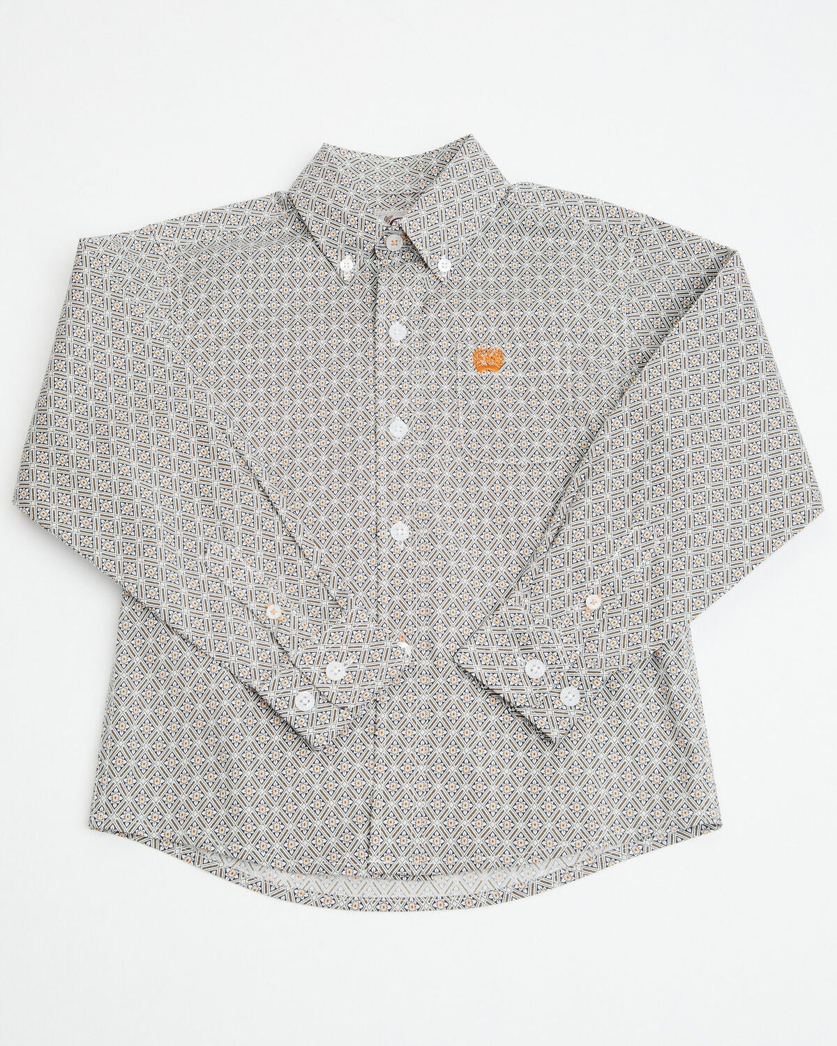 Image #1 - Cinch Toddler Boys' Geo Print Long Sleeve Button-Down Stretch Western Shirt, White, hi-res