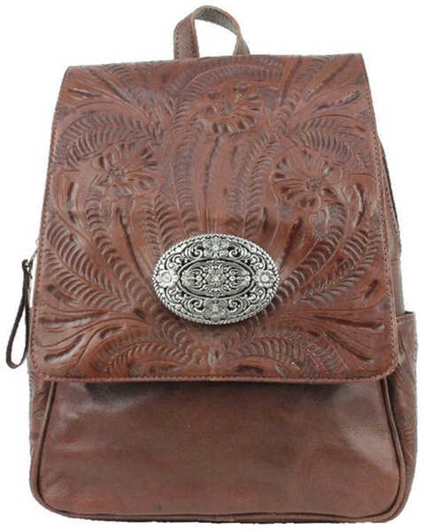 Image #1 - American West Women's Lariats Hand Tooled Backpack, Brown, hi-res