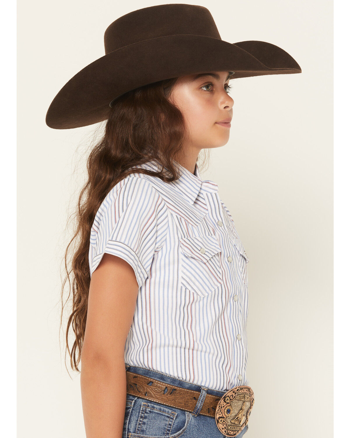 Image #2 - Ely Walker Girls' Flower Yoke Sleeveless Snap Western Shirt, White, hi-res