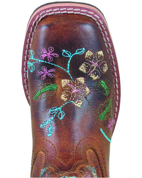 Image #2 - Smoky Mountain Little Girls' Floralie Western Boots - Square Toe, Brown, hi-res