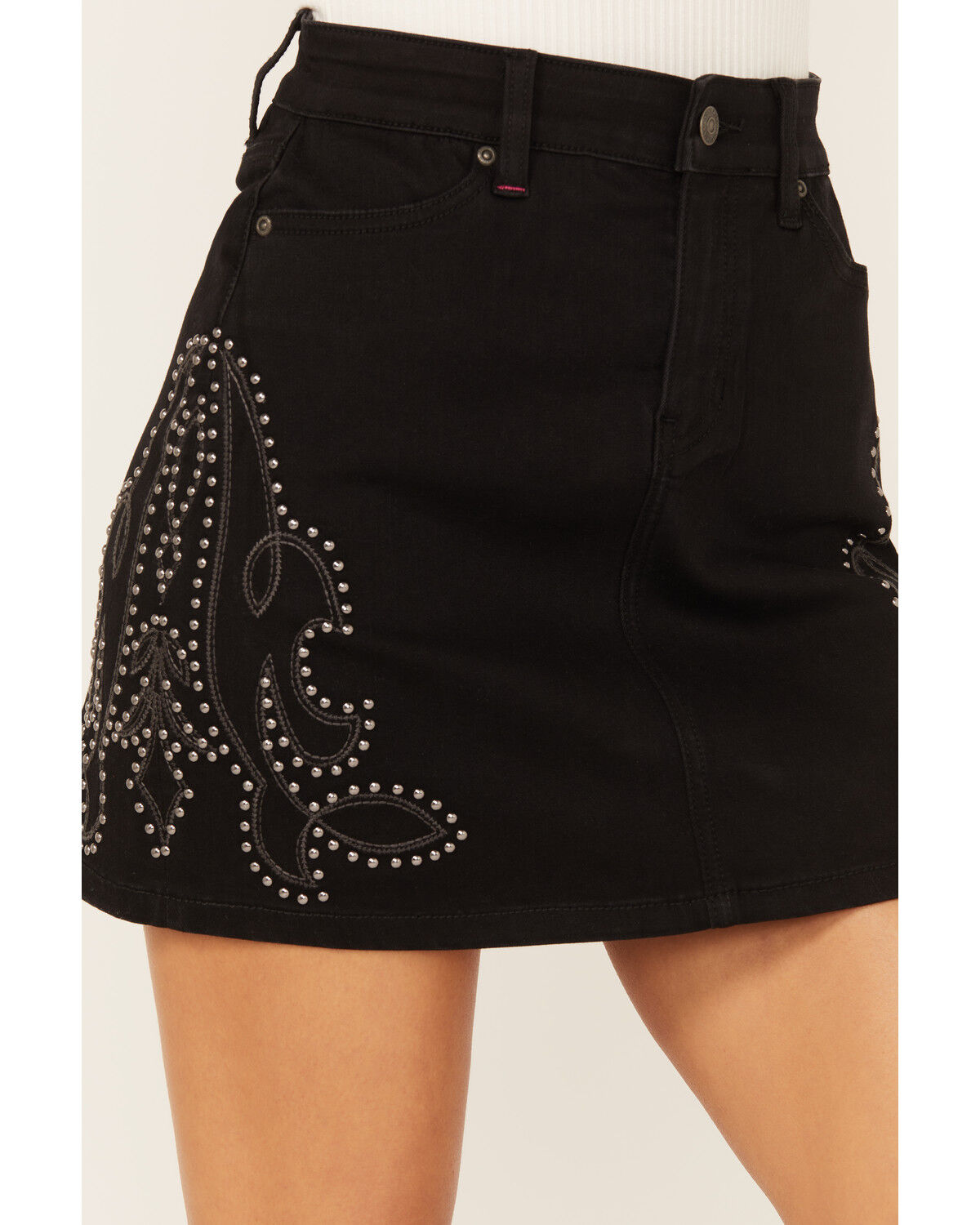 Image #2 - Idyllwind Women's Burbank Embroidered And Studded Stretch Denim Skirt, Black, hi-res