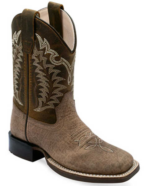 Image #1 - Old West Boys' Hand Corded Western Boots - Broad Square Toe , Mustard, hi-res