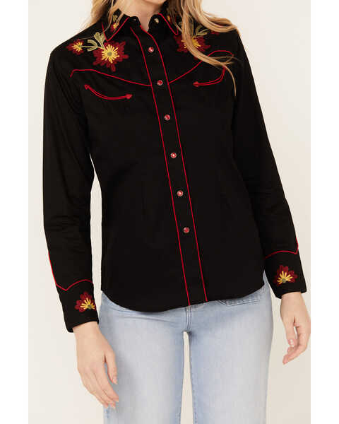 Image #3 - Rockmount Ranchwear Women's Vintage Floral Embroidered Long Sleeve Snap Western Shirt , Black, hi-res