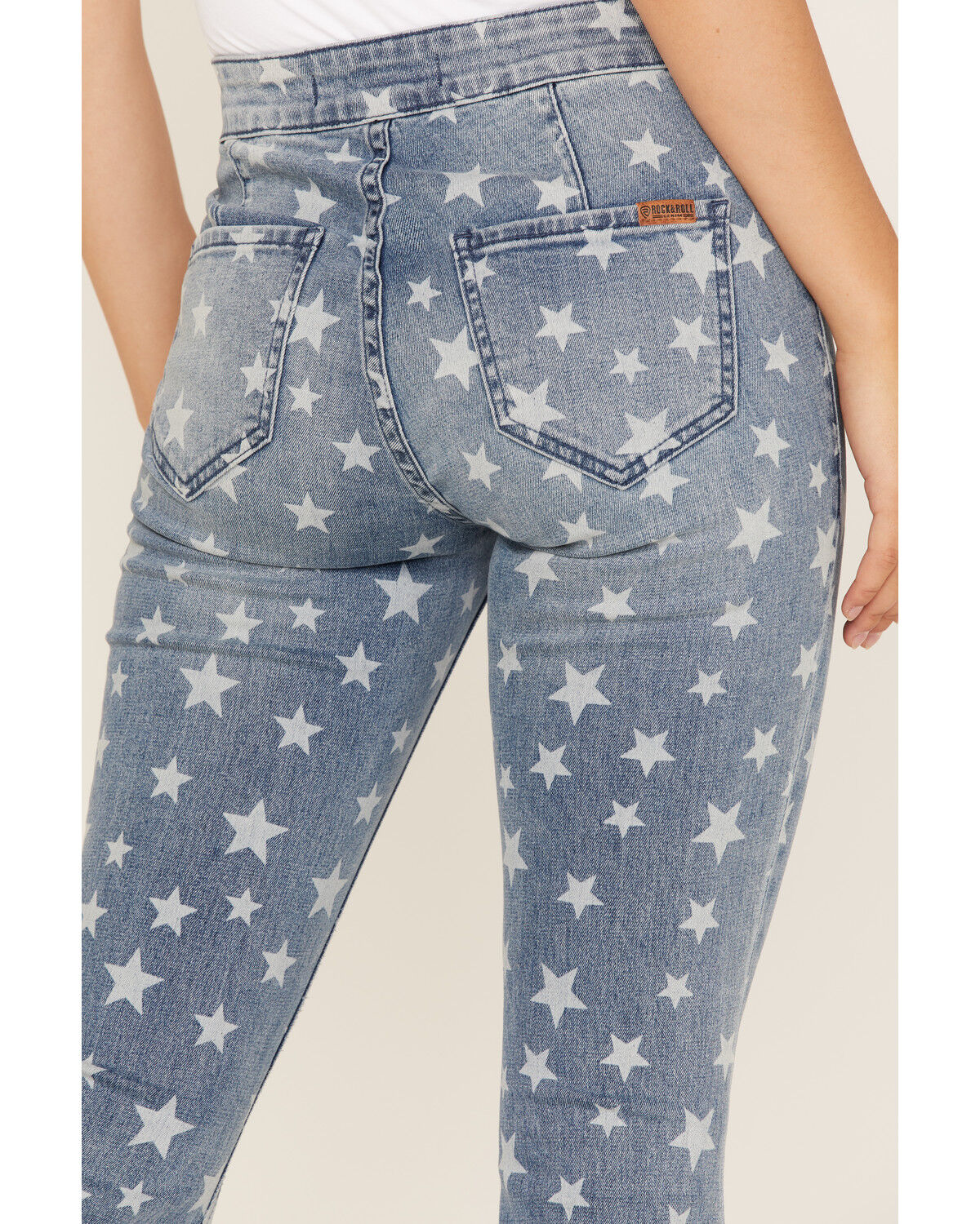 Image #4 - Rock & Roll Denim Women's Medium Wash High Rise Star Print Flare Jeans, , hi-res