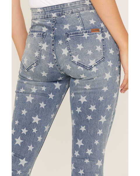 Rock & Roll Denim Women's Medium Wash High Rise Star Print Flare Jeans, Medium Wash, hi-res