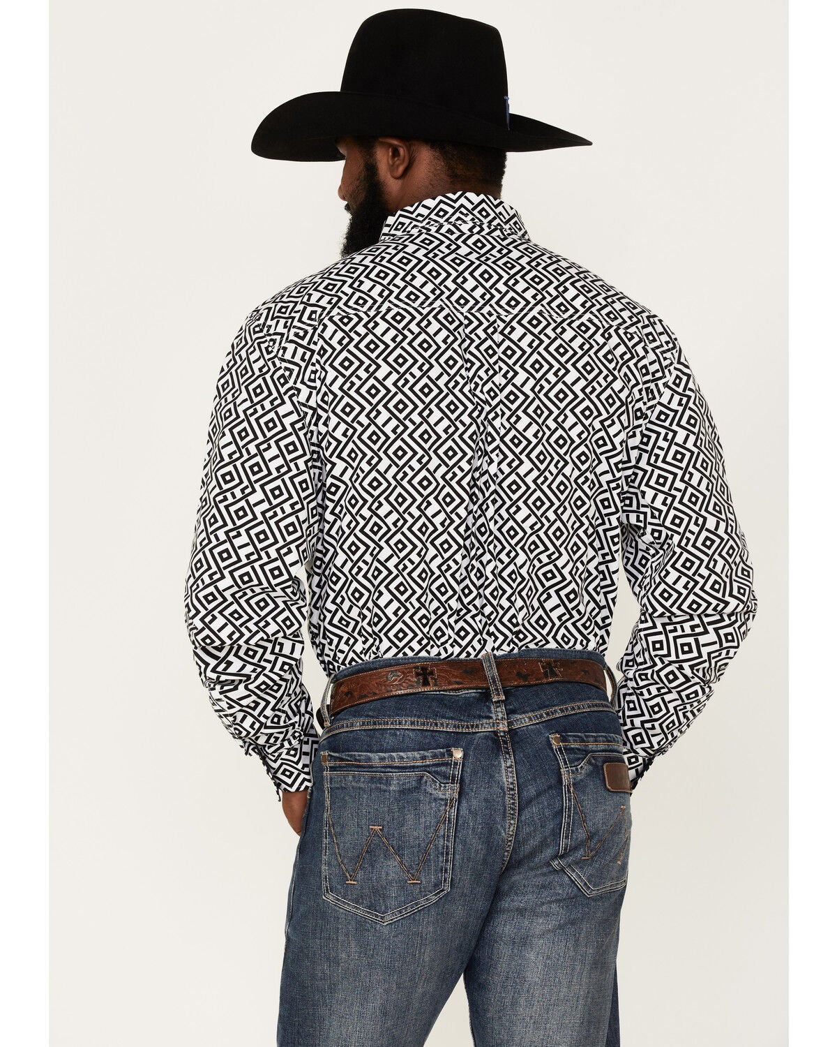 Image #4 - RANK 45&reg; Men's Dillinger Geo Print Long Sleeve Button-Down Stretch Western Shirt, White, hi-res