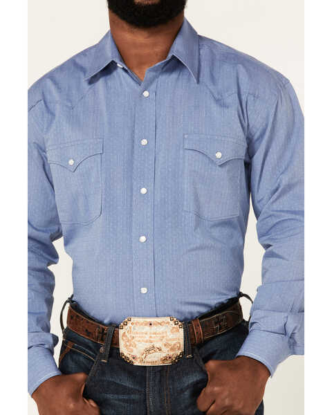 Image #3 - Rough Stock By Panhandle Men's Dobby Long Sleeve Snap Western Shirt , Blue, hi-res
