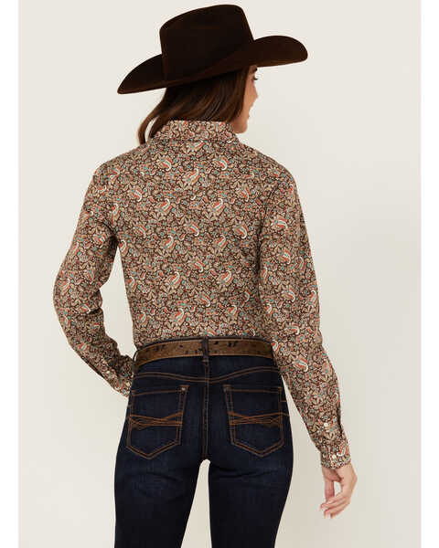 Image #4 - Rough Stock by Panhandle Women's Floral Print Long Sleeve Snap Stretch Western Shirt , Brown, hi-res