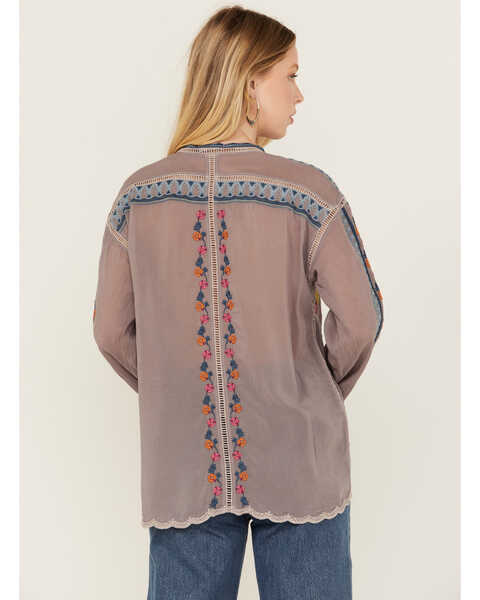 Image #4 - Johnny Was Women's Floral Embroidered Long Sleeve Shirt , Grey, hi-res