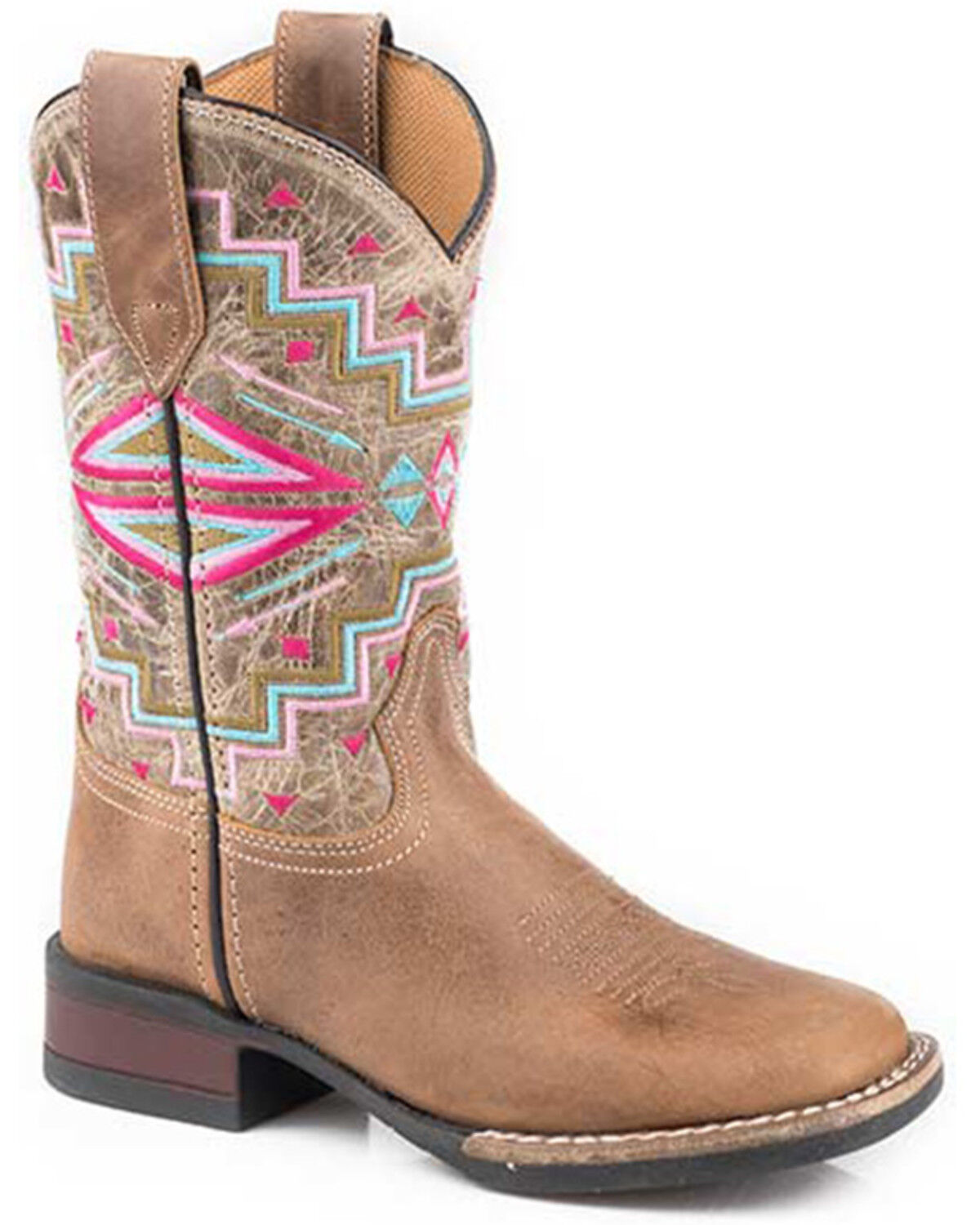 Image #1 - Roper Little Girls' Monterey Southwestern Western Boots - Broad Square Toe, Brown, hi-res