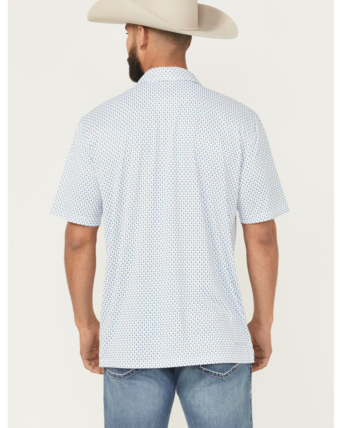 Image #4 - Ariat Men's Geo Print Short Sleeve Button-Down Performance Polo, White, hi-res