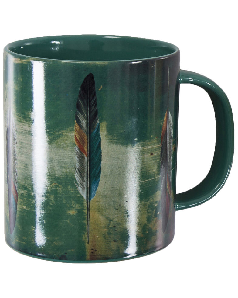 HiEnd Accents Tossed Feather Design Mug Set, Turquoise, hi-res