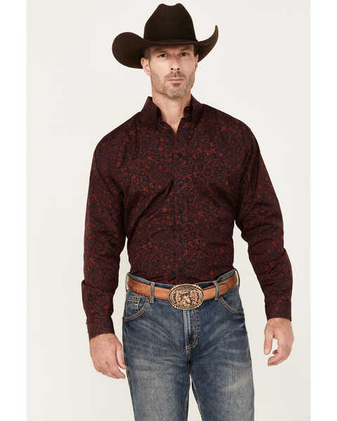 Image #1 - Cinch Men's Paisley Print Long Sleeve Button-Down Western Shirt, Red, hi-res