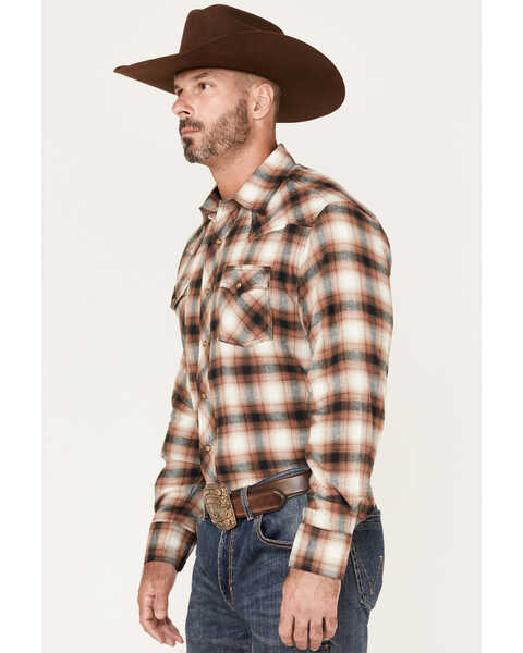 Wrangler Retro Men's Plaid Snap Western Flannel Shirt , Brown, hi-res