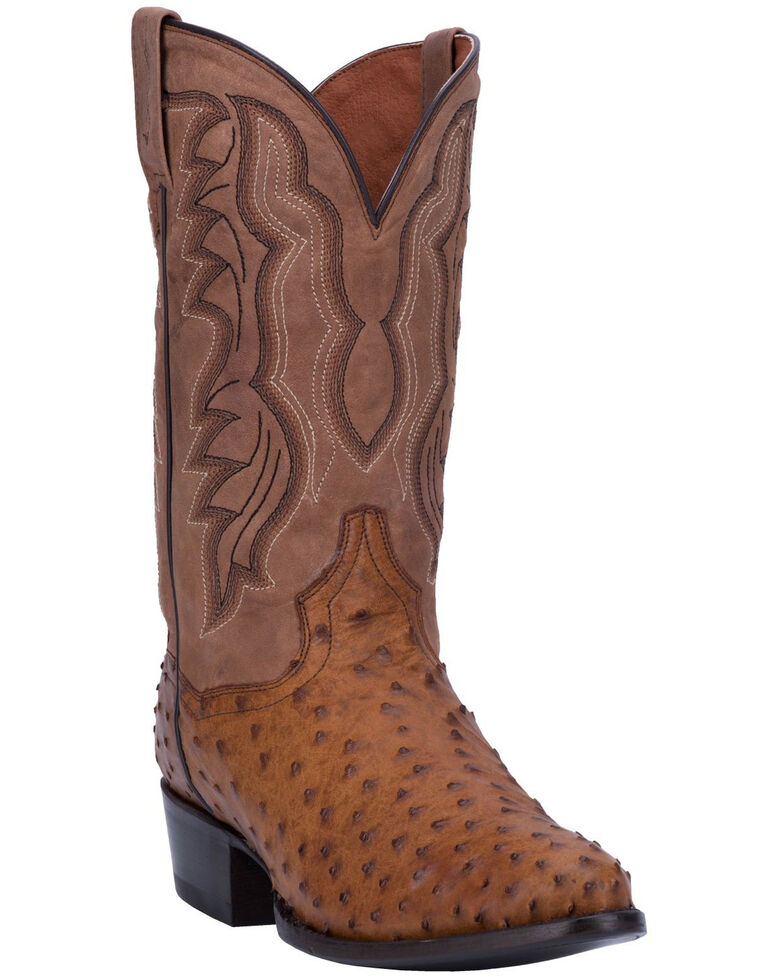 Dan Post Tempe Full Quill Ostrich Cowboy Boots -  Medium Toe, Saddle Tan, hi-res