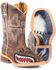 Image #1 - Tin Haul Boys' Tan and Red 8" Leather Western Boots - Square Toe , Tan, hi-res