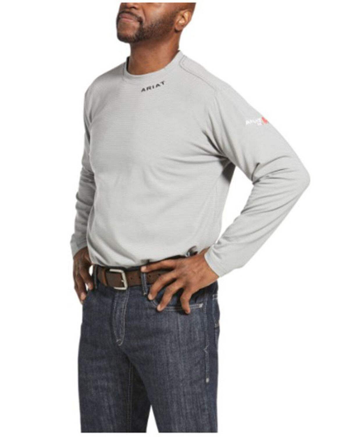 Image #1 - Ariat Men's FR Baselayer Long Sleeve Work T-Shirt, Silver, hi-res