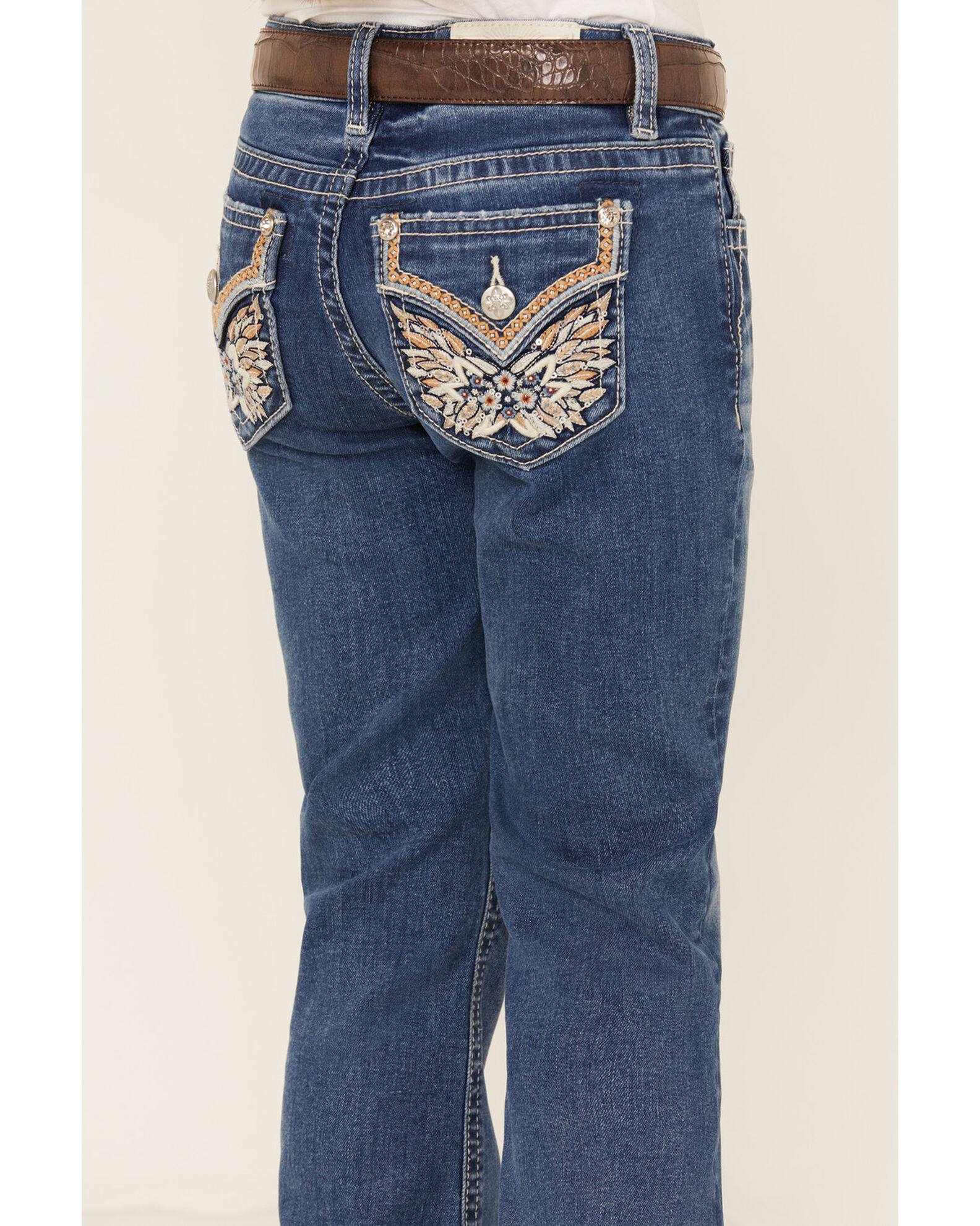 Image #2 - Miss Me Girls' Medium Wash Wing Pocket Bootcut Denim Jeans, Blue, hi-res