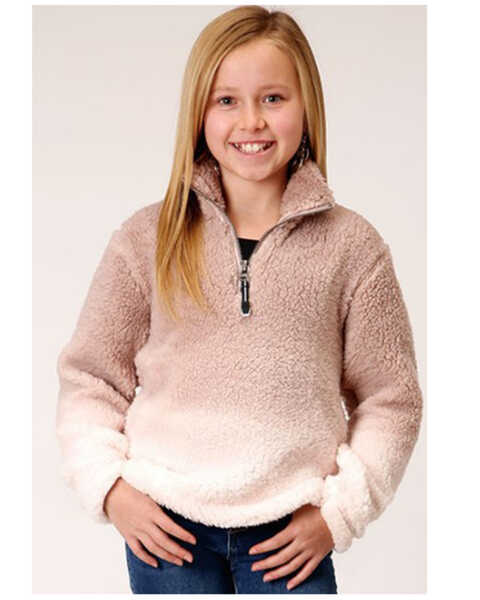 Roper Girls' Ombre Sherpa 1/4 Zip Pullover Sweater, Pink, hi-res