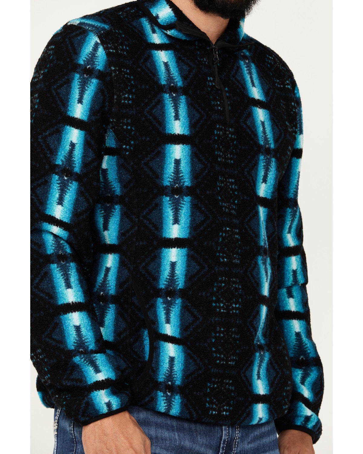 Image #3 - Rock & Roll Denim Men's Southwestern Print Berber Pullover, Teal, hi-res
