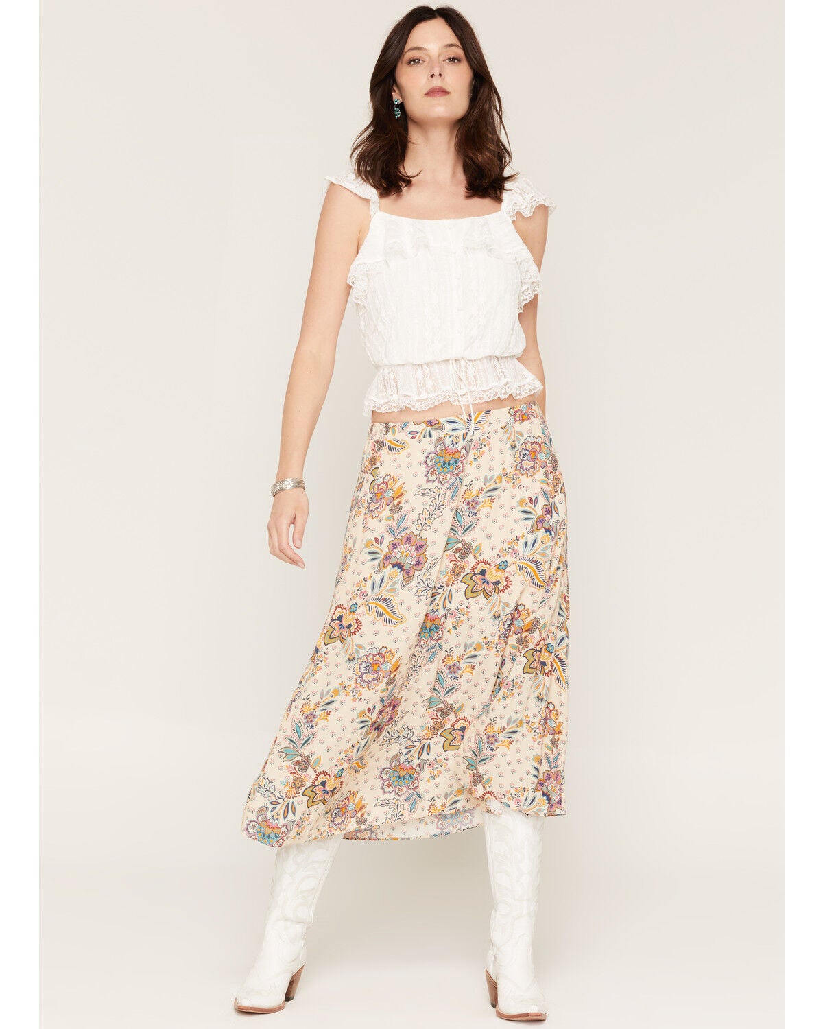Image #1 - Shyanne Women's Raintree Floral Print Midi Skirt, Beige, hi-res