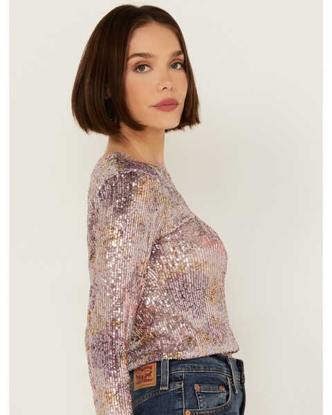 Image #2 - Free People Women's Gold Rush Printed Sequins Long Sleeve Top , Lavender, hi-res