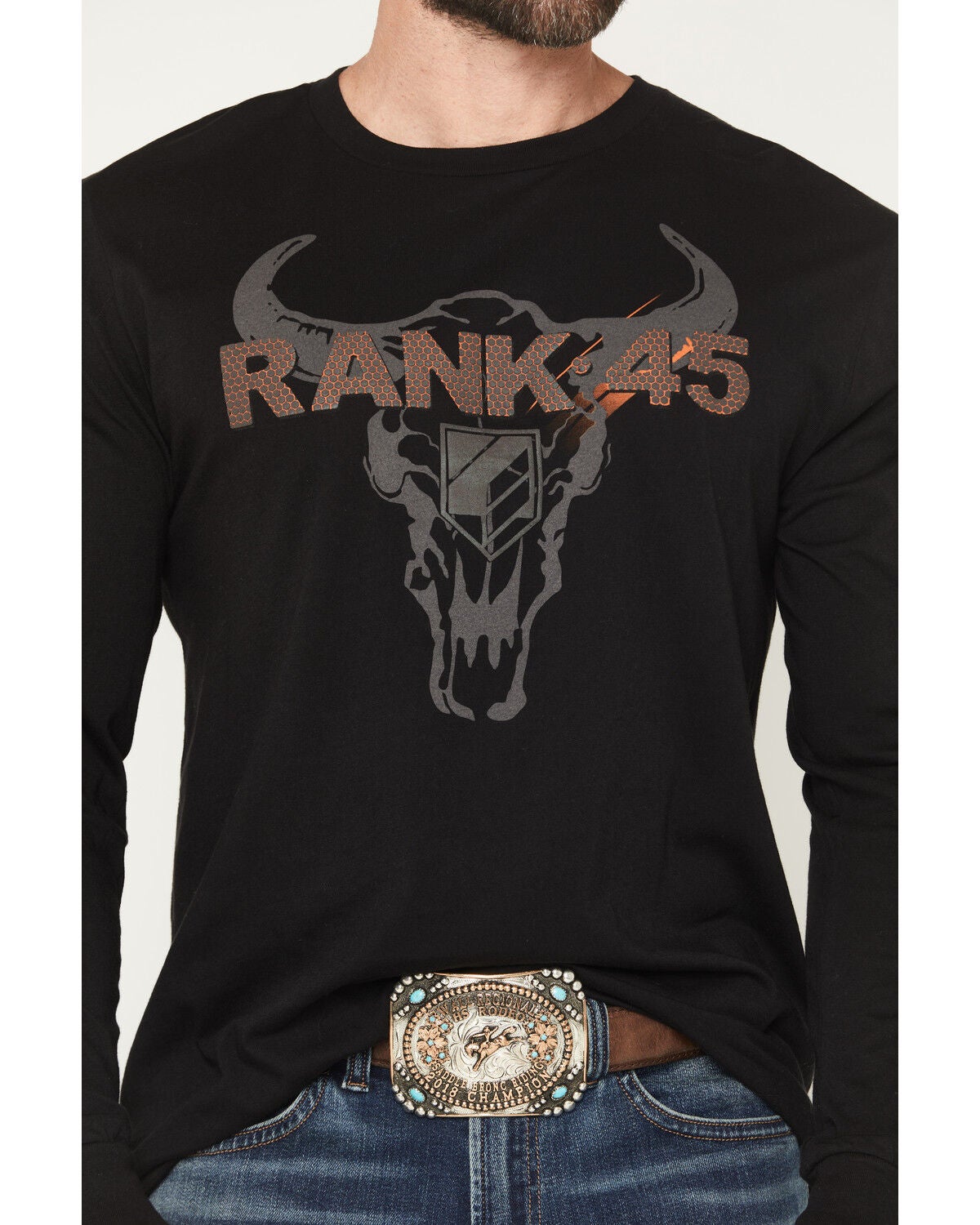 Image #3 - RANK 45&reg; Men's Honeycomb Logo Long Sleeve Graphic T-Shirt, Black, hi-res
