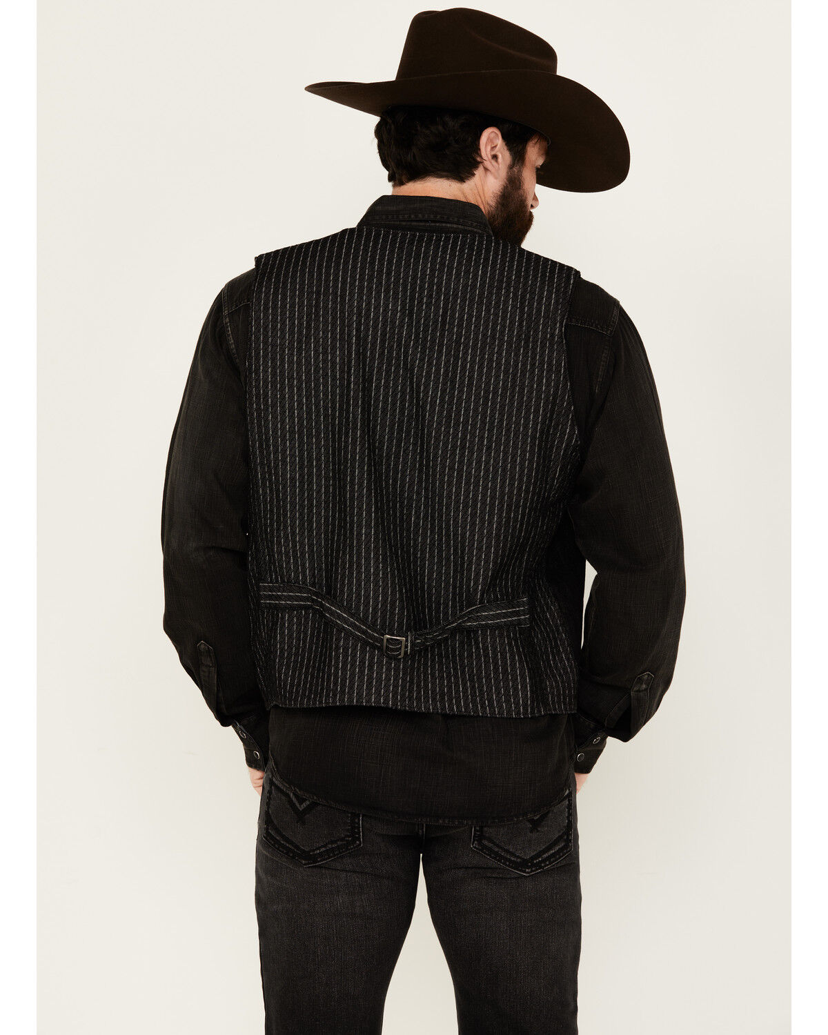 Image #4 - Moonshine Spirit Men's Innovator Pinstripe Denim Vest, Black, hi-res
