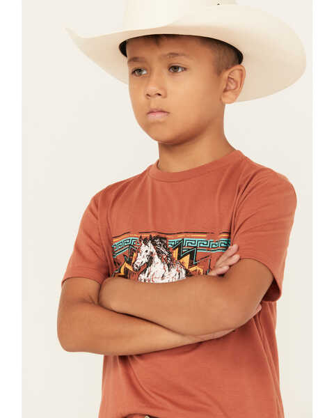 Image #2 - Rock & Roll Denim Boys' Southwestern Horse Short Sleeve Graphic T-Shirt , Rust Copper, hi-res