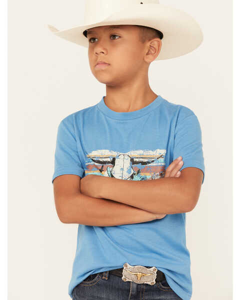 Image #2 - Rock & Roll Denim Boys' Desert Bull Skull Short Sleeve Graphic T-Shirt , Blue, hi-res