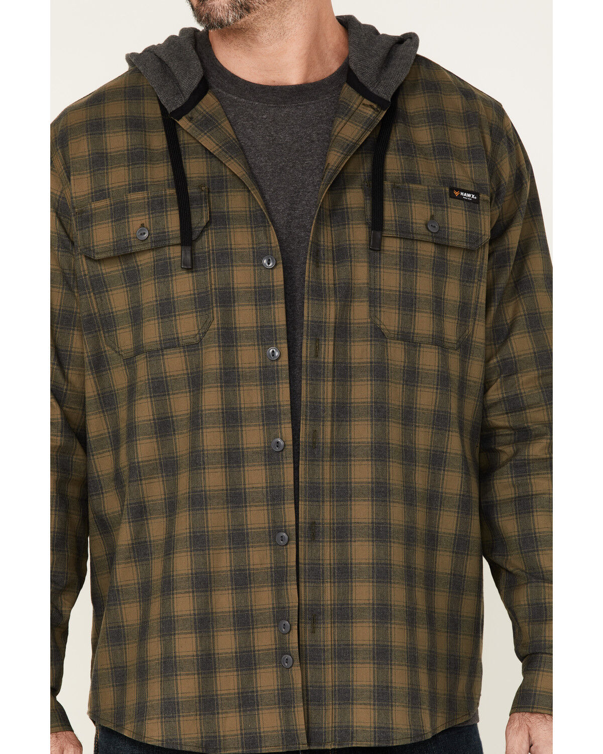 Image #3 - Hawx Men's Plaid Print Robertson Long Sleeve Button Down Hooded Work Flannel Shirt, Olive, hi-res
