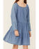 Hayden Girls' Denim Long Sleeve Tiered Dress , Blue, hi-res