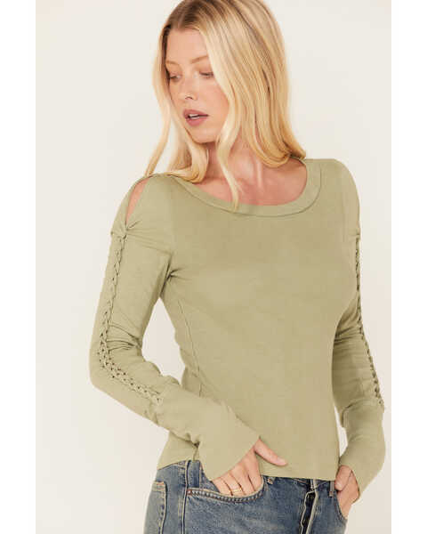 Image #2 - Free People Women's Daisy Chain Cuff Knit Long Sleeve Top, Green, hi-res