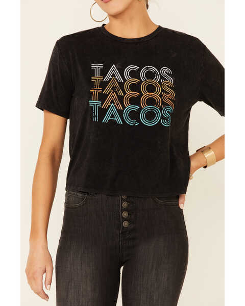Image #3 - Rock & Roll Denim Women's Tacos Tacos Tacos Graphic Short Sleeve Tee , Charcoal, hi-res
