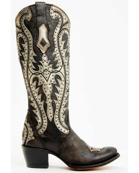 Image #2 - Corral Women's Studded Overlay Western Boots - Round Toe, Black, hi-res