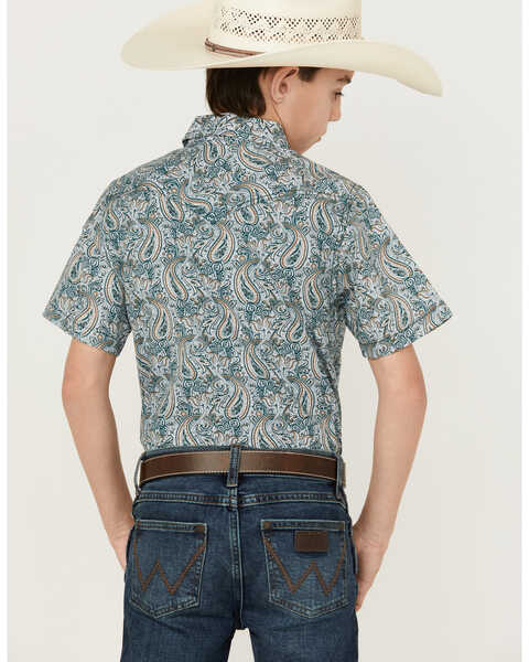 Image #4 - Cody James Boys' Paisley Print Short Sleeve Western Shirt, Blue, hi-res