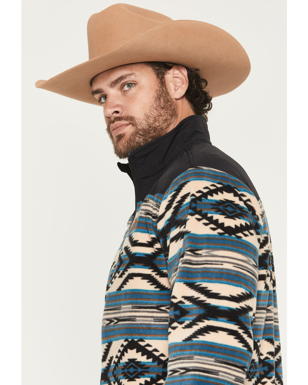 Image #2 - Ariat Men's Basis Southwest 1/4 Zip-Up Fleece Pullover, Teal, hi-res
