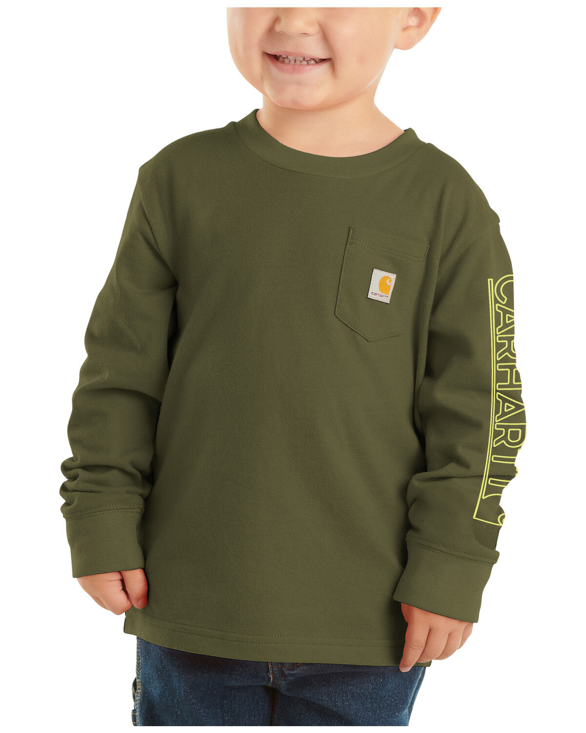 Image #1 - Carhartt Toddler Boys' Long Sleeve Pocket T-Shirt, Green, hi-res