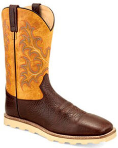 Old West Men's Yellow Shaft Western Boots - Wide Square Toe, Brown, hi-res