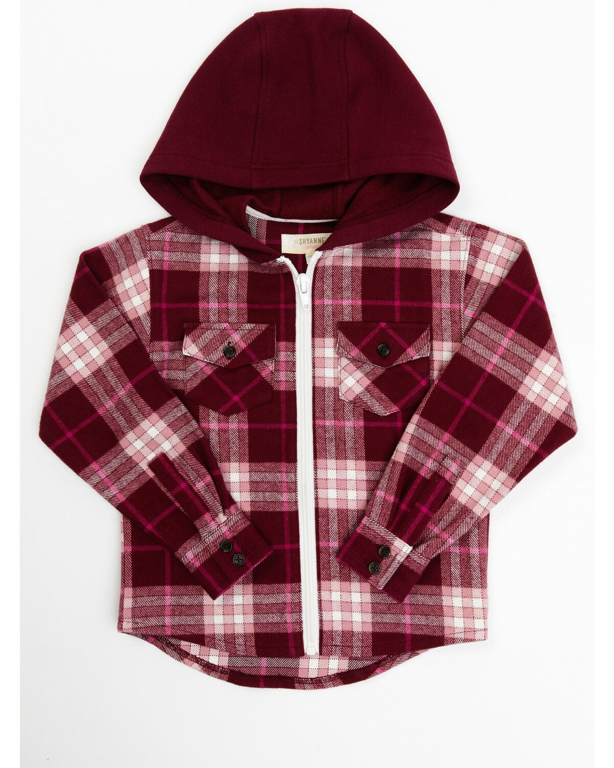 Shyanne Toddler Girls' Port Plaid Print Long Sleeve Zip Flannel Shacket, Burgundy, hi-res