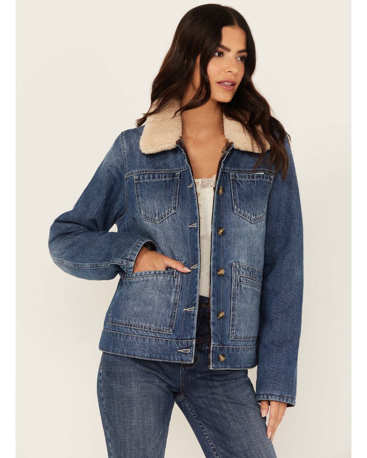 Image #1 - Idyllwind Women's Alcott Reversible Denim / Blanket Jacket, Medium Wash, hi-res
