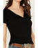 Image #3 - RANK 45® Women's Burnout Henley Tee, Black, hi-res